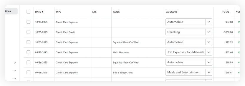 QuickBooks Online showing synced invoices and expense records
